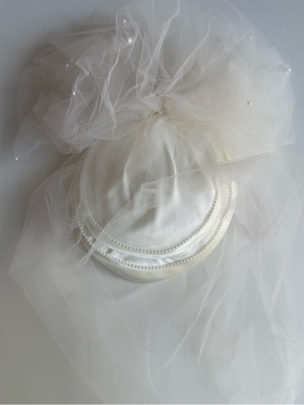 Vintage Bridals by Cinderella Bridal Hat Veil Tulle Pearl Ivory Wedding 1970s